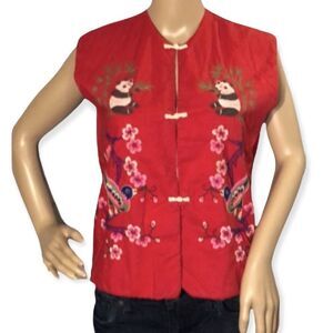 Vintage Handmade One of a Kind Asian Panda Red Vest Embroidered Medium?